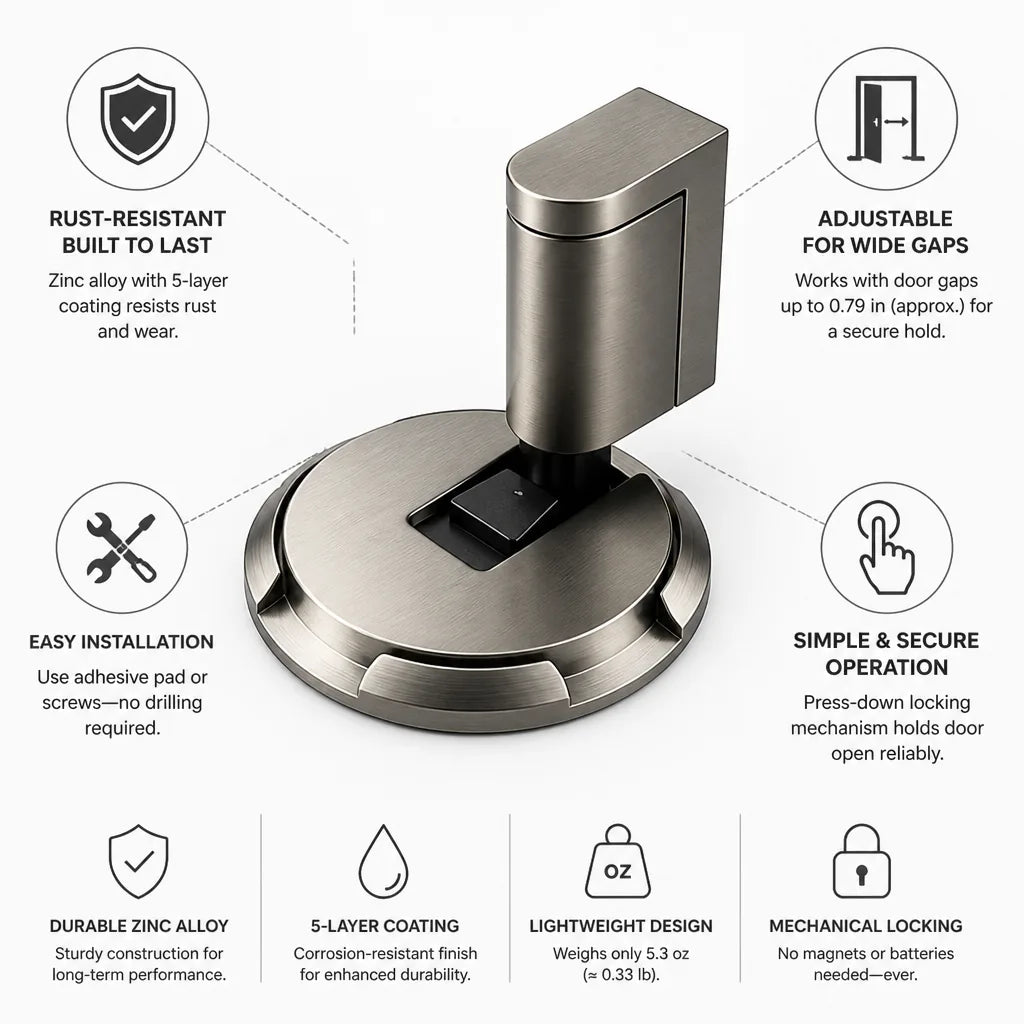 Floor Door Stopper Push-Down Locking Rust-Resistant Zinc Alloy