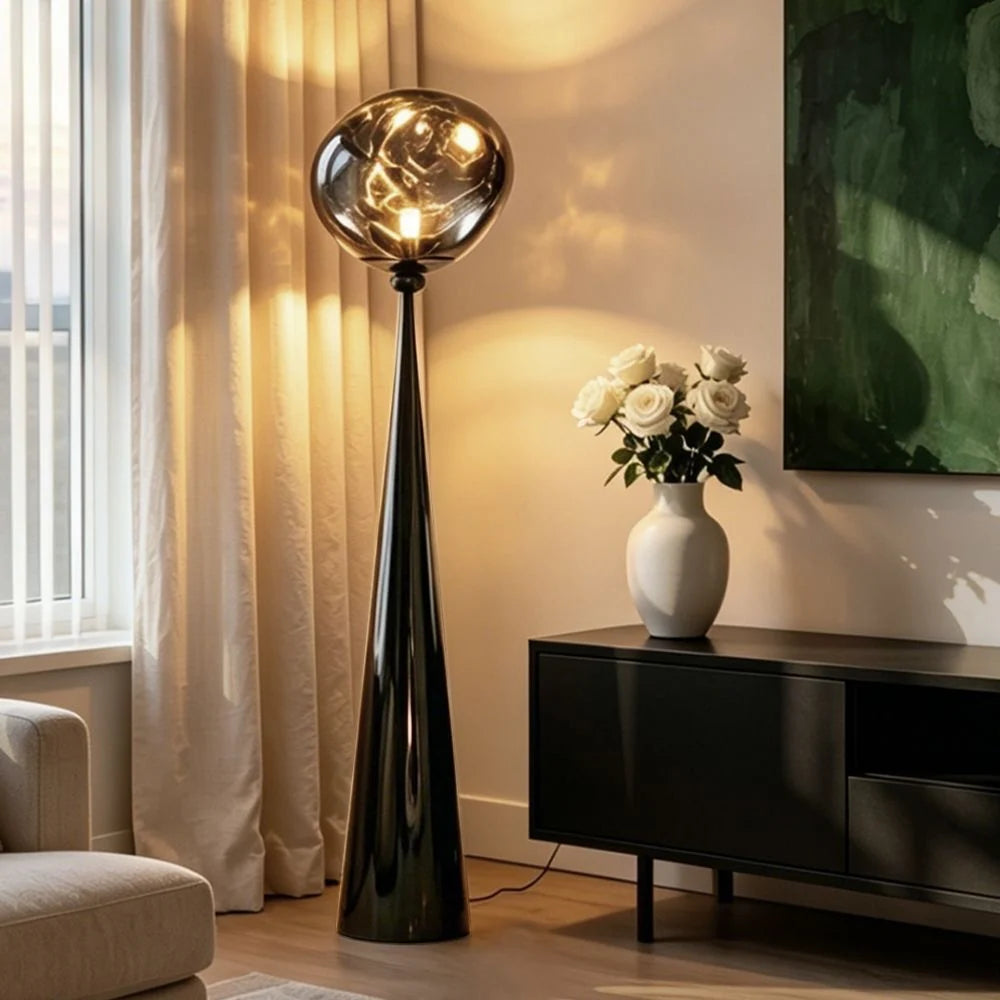 Floor Lamp Glass Orb Three-Color Dimming Remote Control