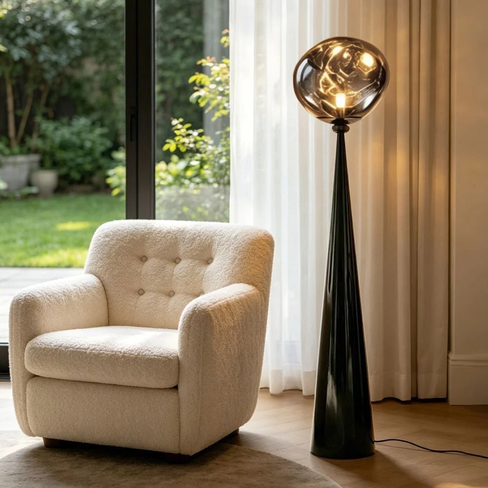 Floor Lamp Glass Orb Three-Color Dimming Remote Control