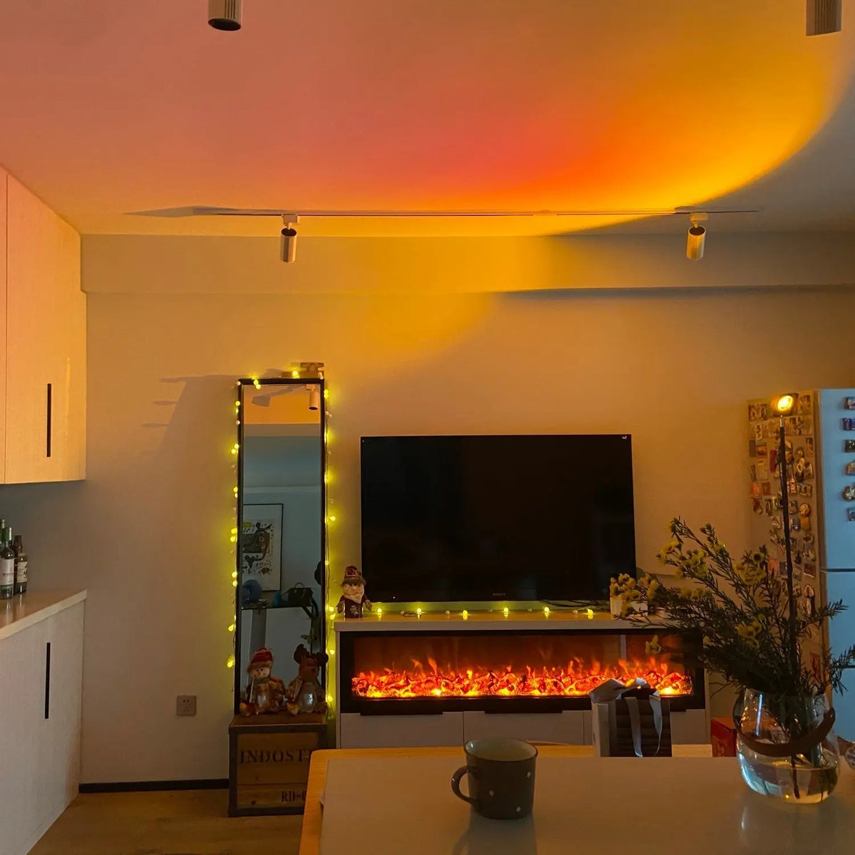 Floor Lamp LED Ring Slim Aluminum Sunset Red