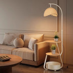Floor Lamp Two-Tier Wooden Shelves Metal Frame LED Compatible