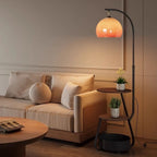 Floor Lamp Two-Tier Wooden Shelves Metal Frame LED Compatible