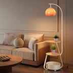Floor Lamp Two-Tier Wooden Shelves Metal Frame LED Compatible
