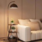 Floor Lamp Two-Tier Wooden Shelves Metal Frame LED Compatible