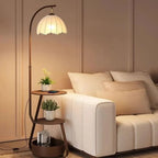 Floor Lamp Two-Tier Wooden Shelves Metal Frame LED Compatible