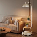 Floor Lamp Two-Tier Wooden Shelves Metal Frame LED Compatible