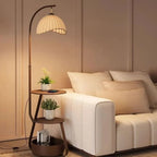 Floor Lamp Two-Tier Wooden Shelves Metal Frame LED Compatible