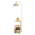 Floor Lamp Two-Tier Wooden Shelves Metal Frame LED Compatible