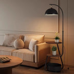 Floor Lamp Two-Tier Wooden Shelves Metal Frame LED Compatible
