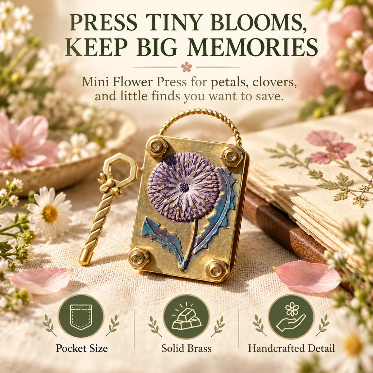 Flower Press Pocket-Size Four Adjustable Bolts Carry Loop