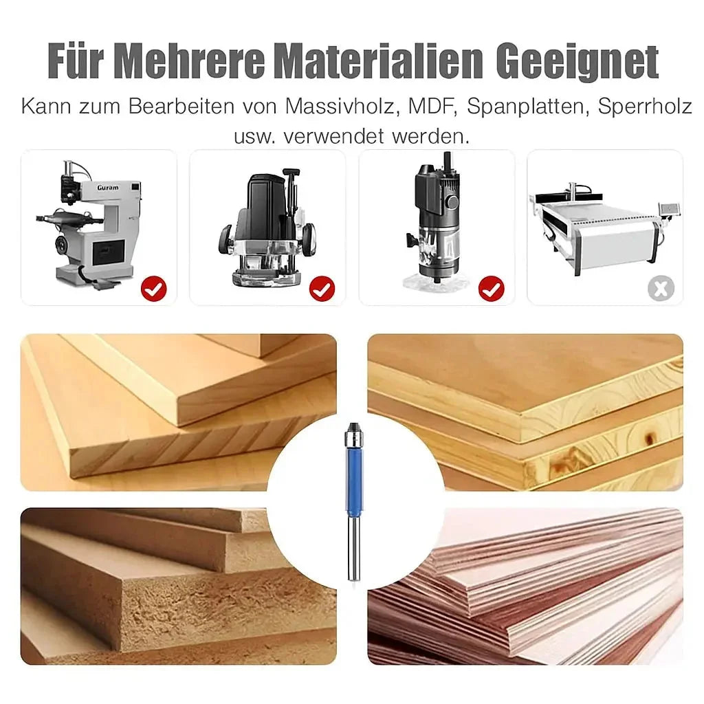 Flush Trim Router Bit Set Tool Steel Double Bearings