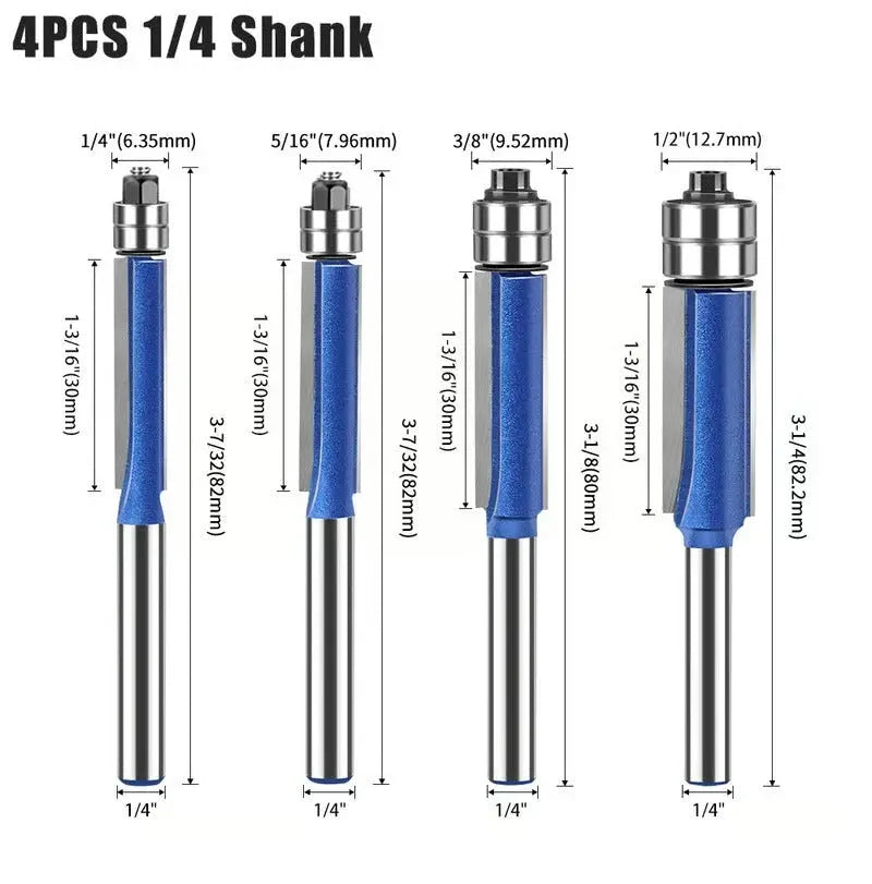 Flush Trim Router Bit Set Tool Steel Double Bearings
