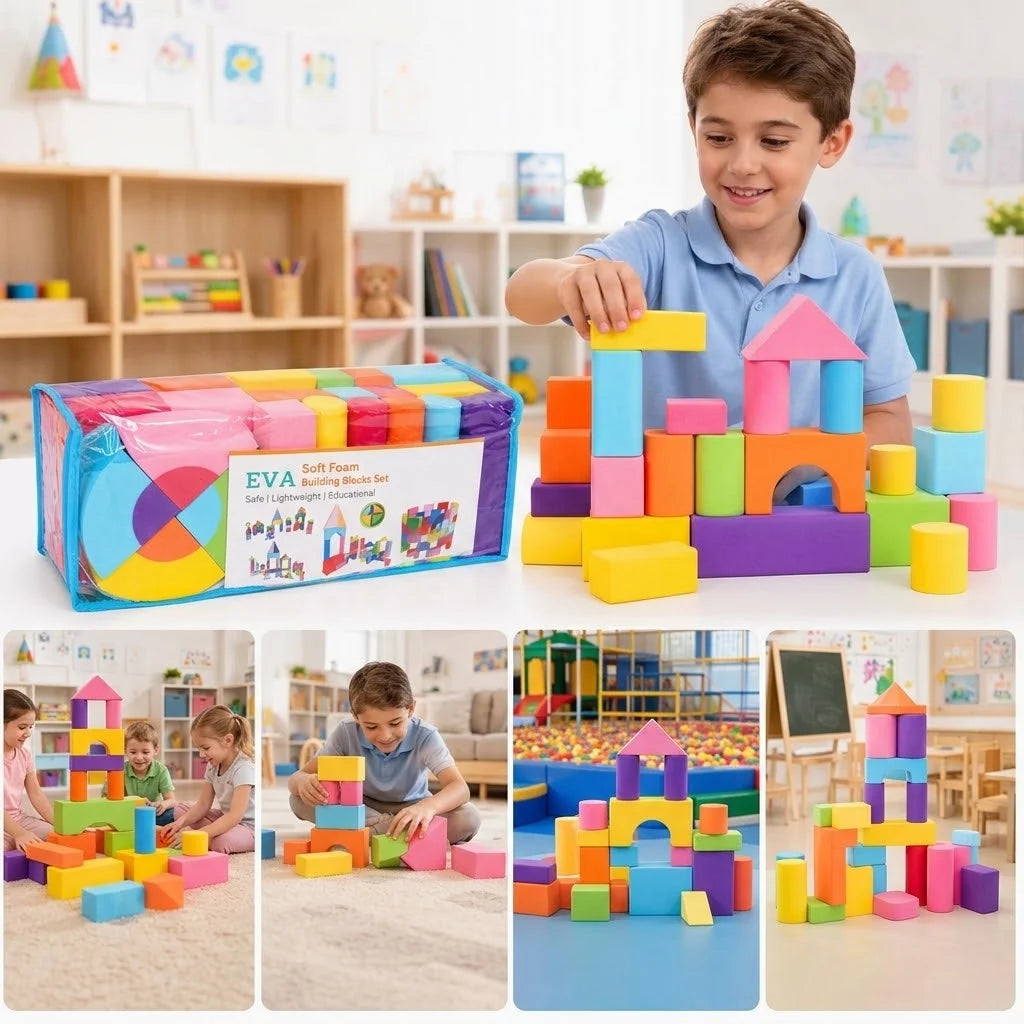 Foam Blocks Set Soft EVA & Non-Slip 52 Pieces