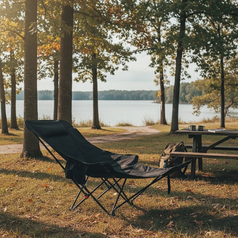 Folding Camping Chair Integrated Footrest Carbon Steel Frame