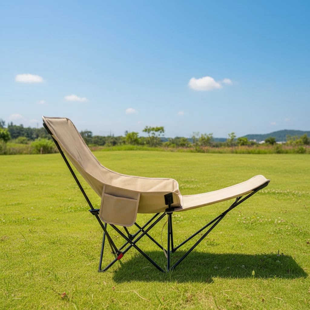 Folding Camping Chair Integrated Footrest Carbon Steel Frame