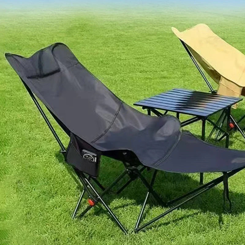 Folding Camping Chair Integrated Footrest Carbon Steel Frame