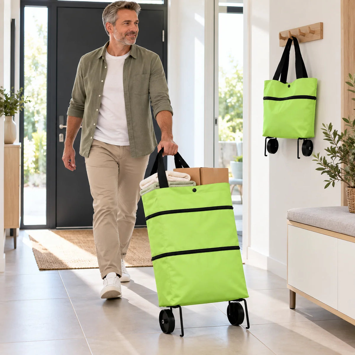 Folding Shopping Bag Trolley & Shoulder Water-Repellent