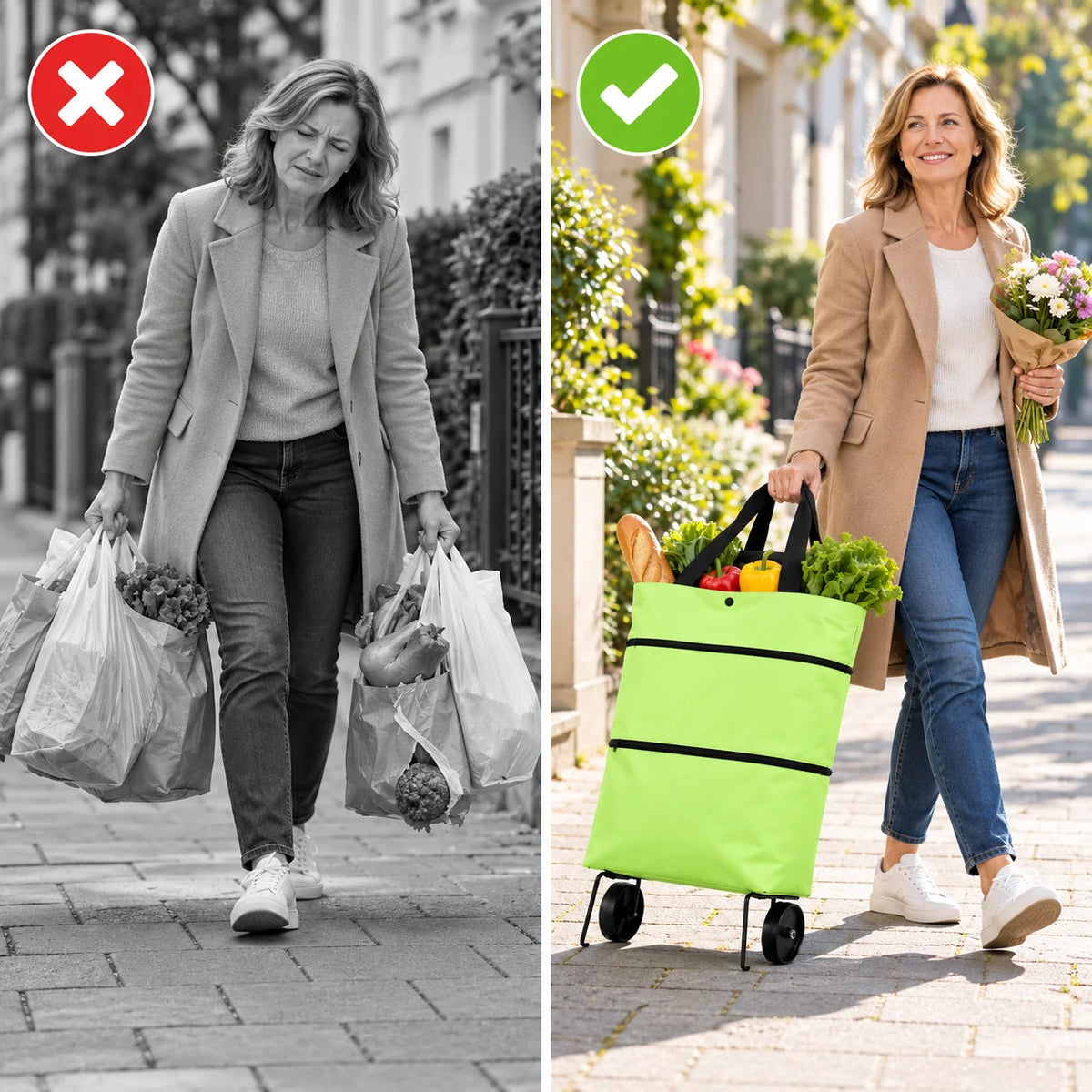 Folding Shopping Bag Trolley & Shoulder Water-Repellent