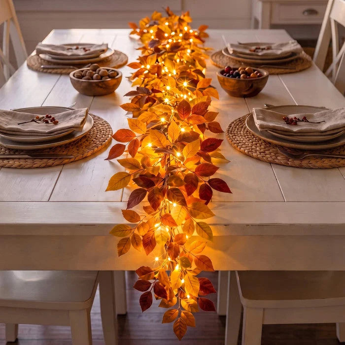 Foliage Garland Warm Golden Lights Battery Powered 6 Feet
