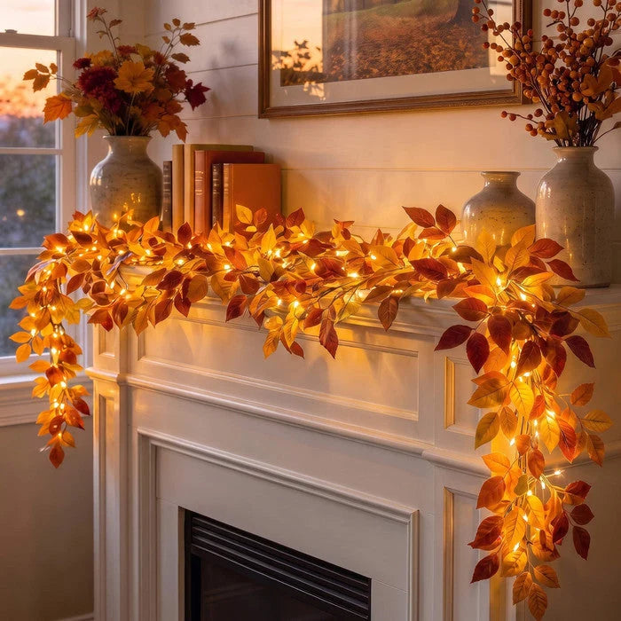 Foliage Garland Warm Golden Lights Battery Powered 6 Feet