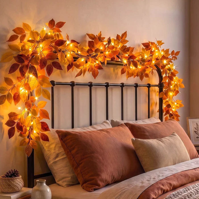 Foliage Garland Warm Golden Lights Battery Powered 6 Feet