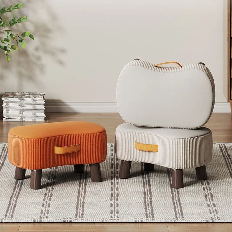 Footstool Pine Wood Frame Cushioned Seat Stackable