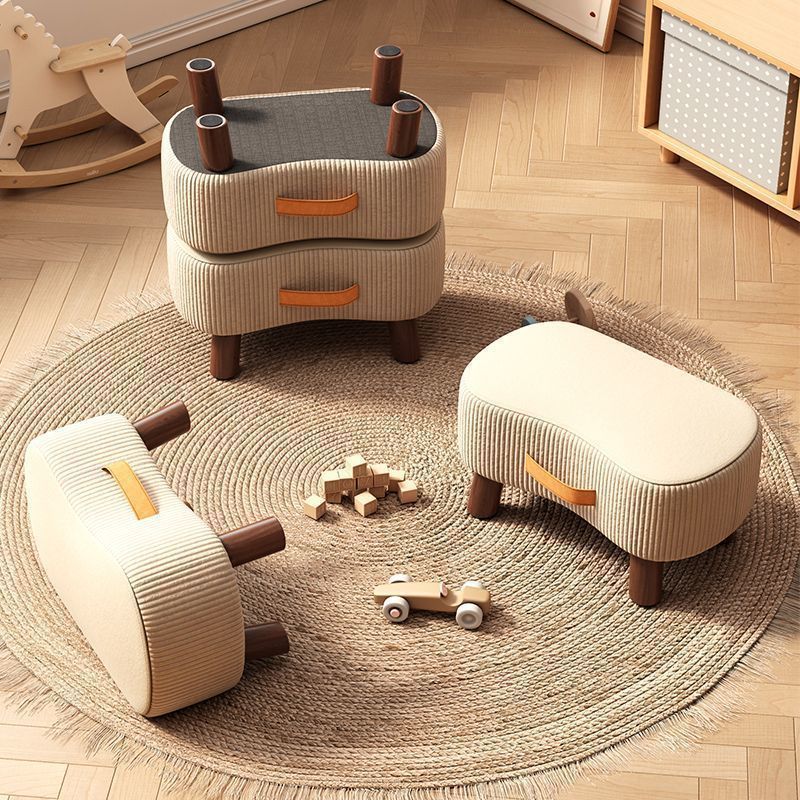 Footstool Pine Wood Frame Cushioned Seat Stackable