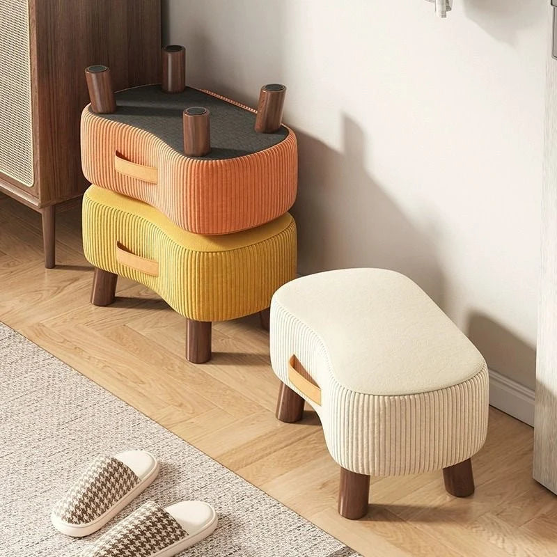 Footstool Pine Wood Frame Cushioned Seat Stackable