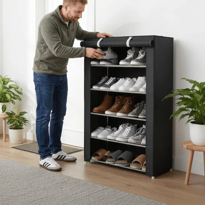 Freestanding Shoe Rack Tool-Free Assembly Breathable Zippered Cover