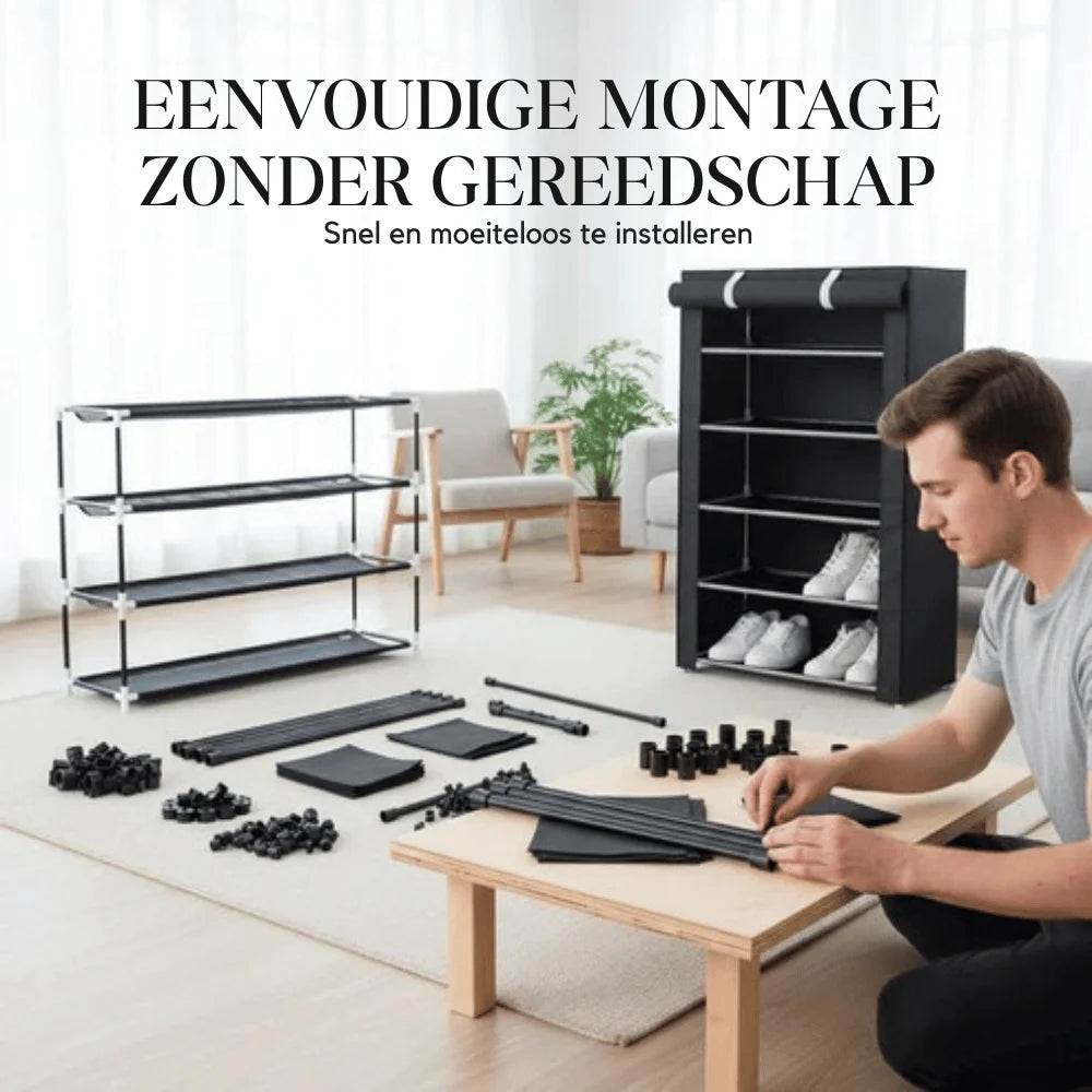 Freestanding Shoe Rack Tool-Free Assembly Breathable Zippered Cover