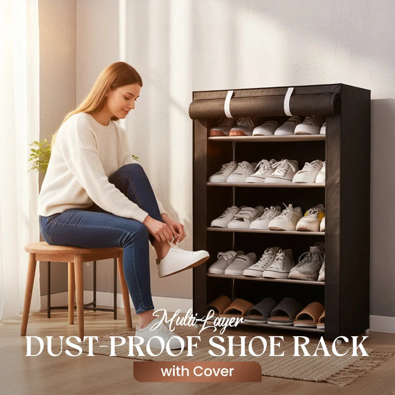 Freestanding Shoe Rack Tool-Free Assembly Breathable Zippered Cover