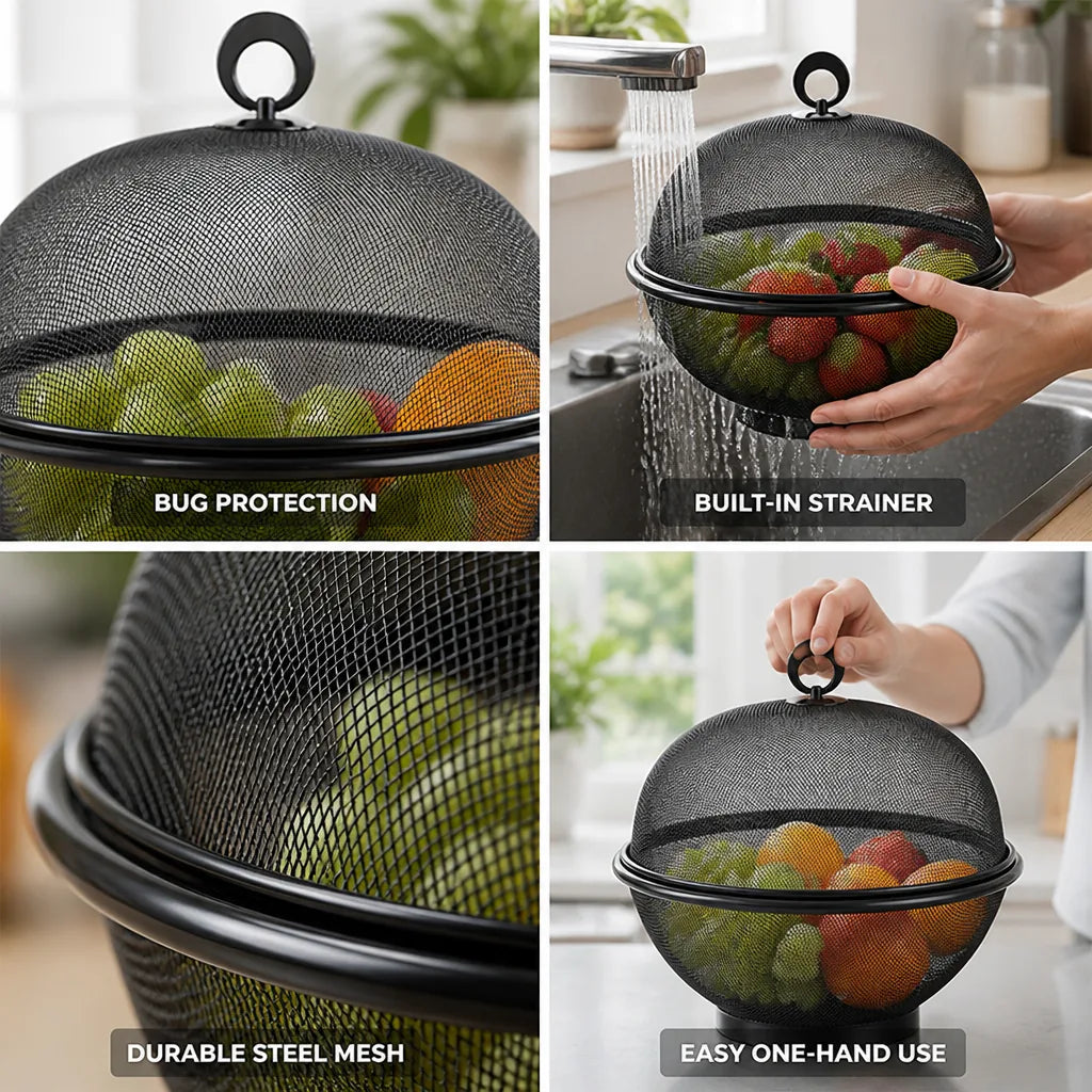 Fruit Basket Breathable Steel Mesh Lid & Strainer