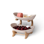 Fruit Basket Stand Three-Tier Wooden Space-Saving
