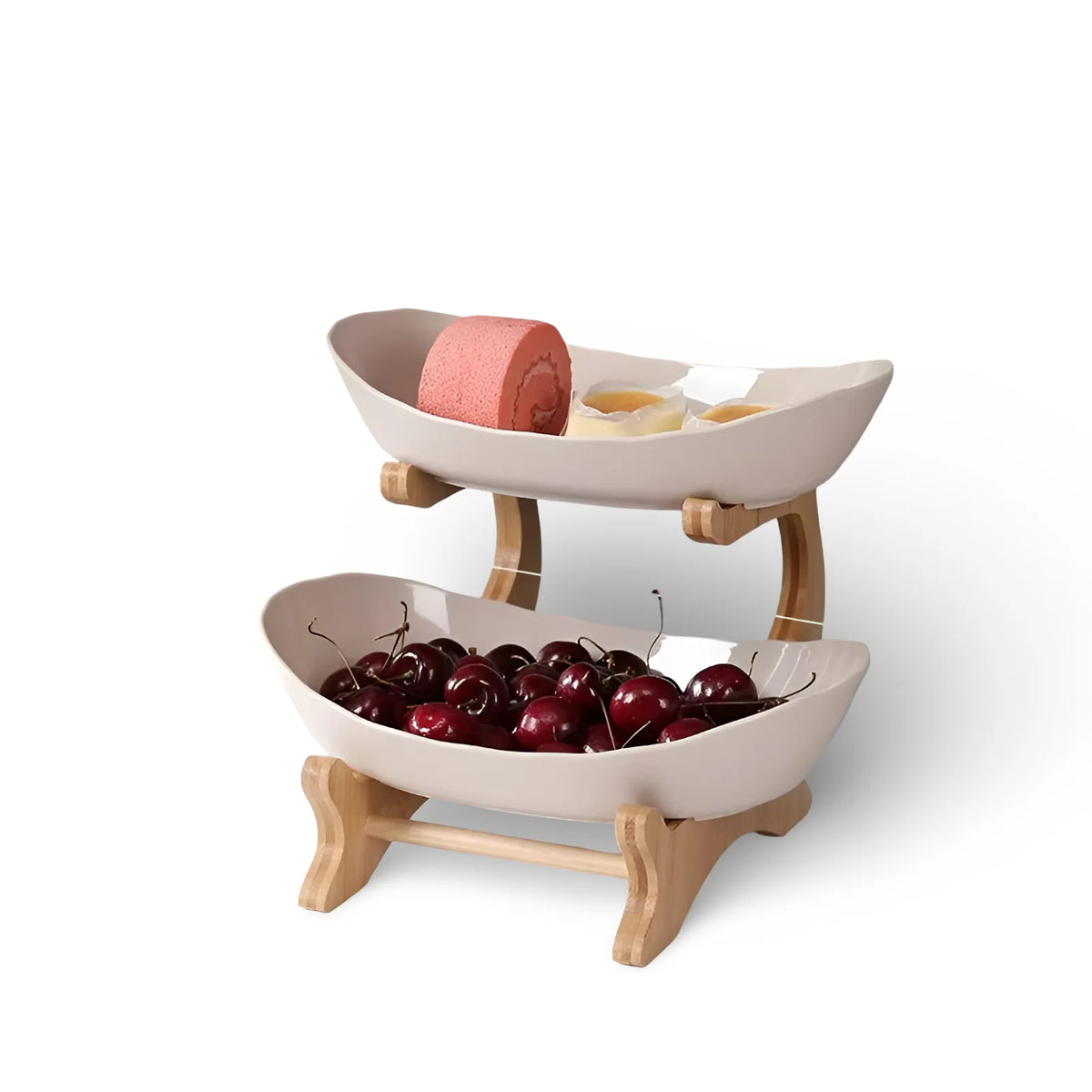 Fruit Basket Stand Three-Tier Wooden Space-Saving