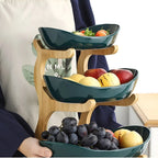 Fruit Basket Stand Three-Tier Wooden Space-Saving
