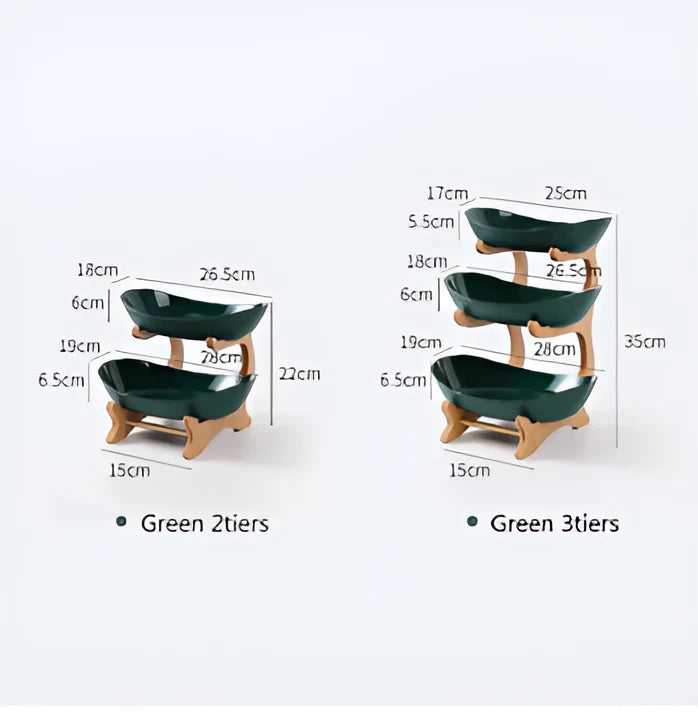 Fruit Basket Stand Three-Tier Wooden Space-Saving