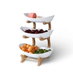 Fruit Basket Stand Three-Tier Wooden Space-Saving