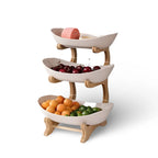 Fruit Basket Stand Three-Tier Wooden Space-Saving