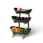 Fruit Basket Stand Three-Tier Wooden Space-Saving