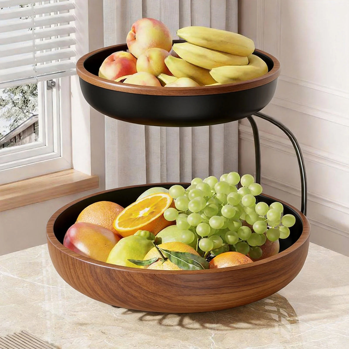 Fruit Bowl Stand Open-Wire Metal Space-Saving