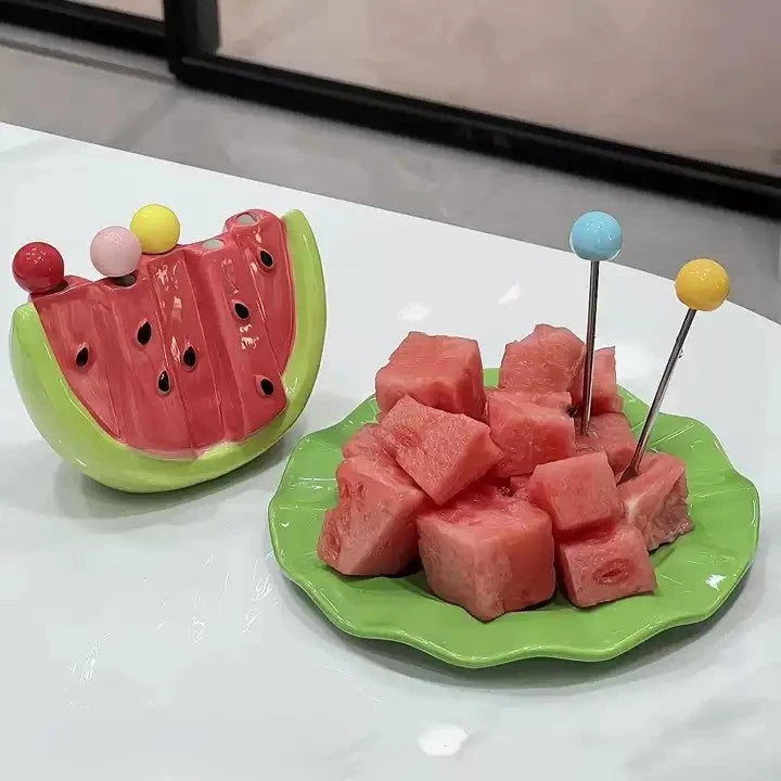 Fruit Fork Set Stainless Steel Watermelon Design Set of 5