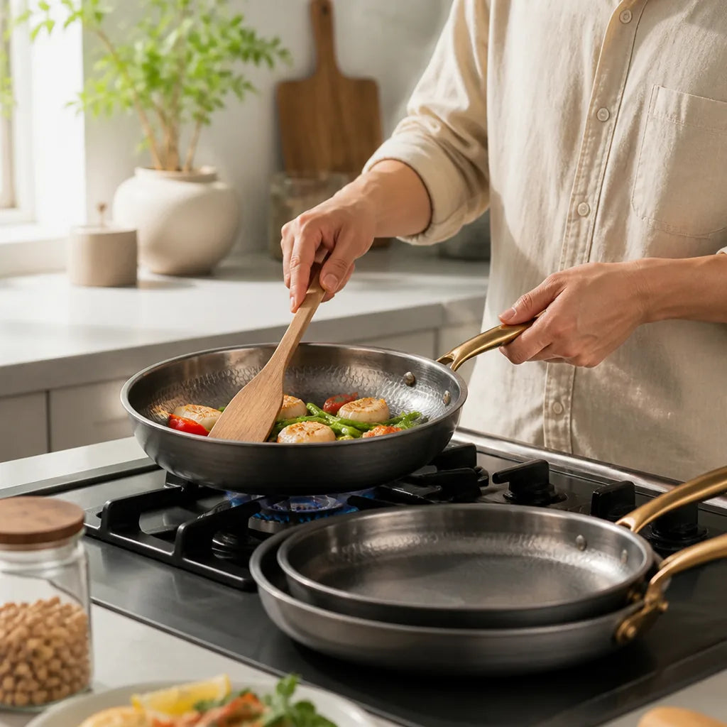 Frying Pan Set Pure Titanium Hand-Hammered Set of 3