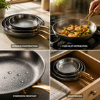 Frying Pan Set Pure Titanium Hand-Hammered Set of 3