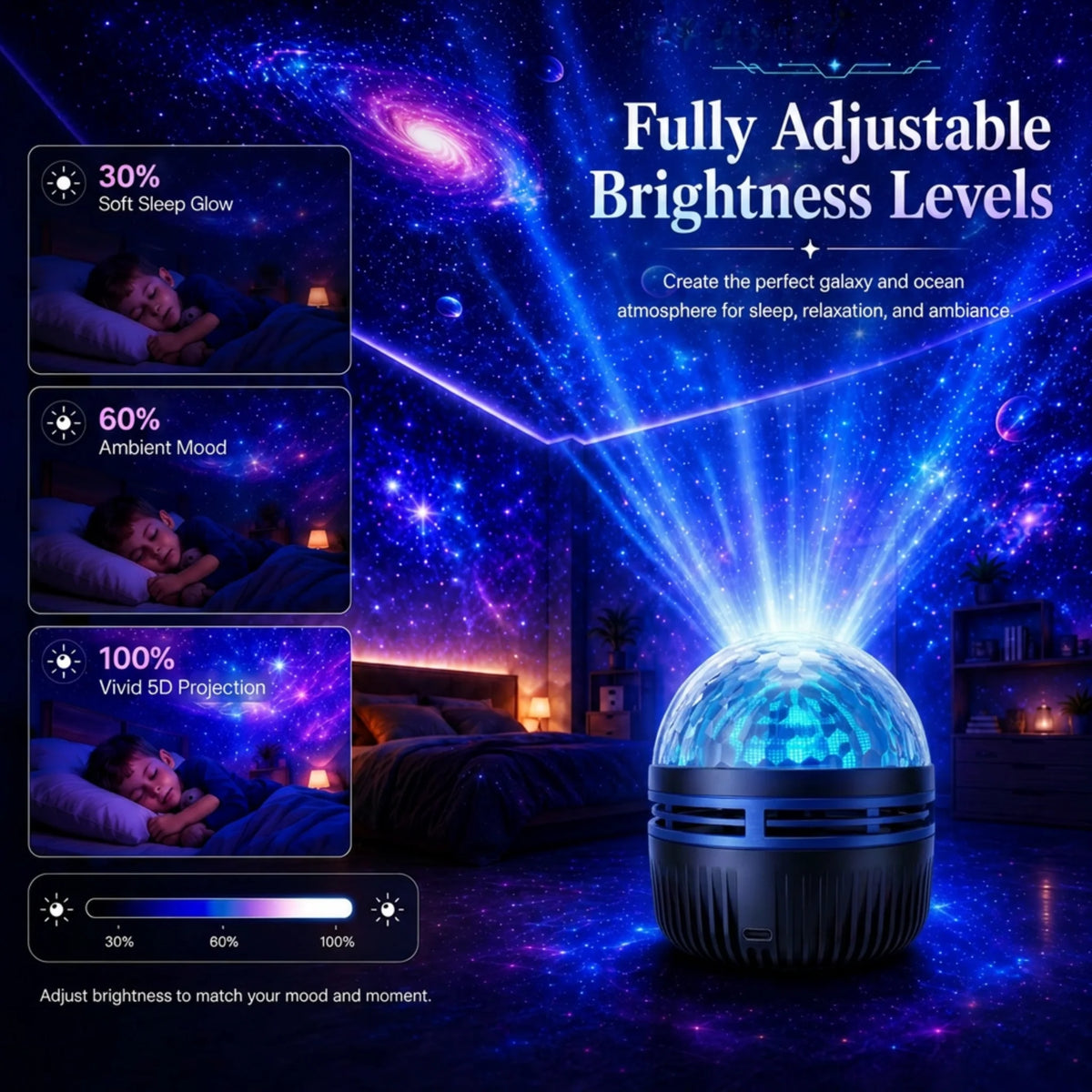 Galaxy Projector Light Dynamic Effects 360° Flexible Gooseneck USB Powered