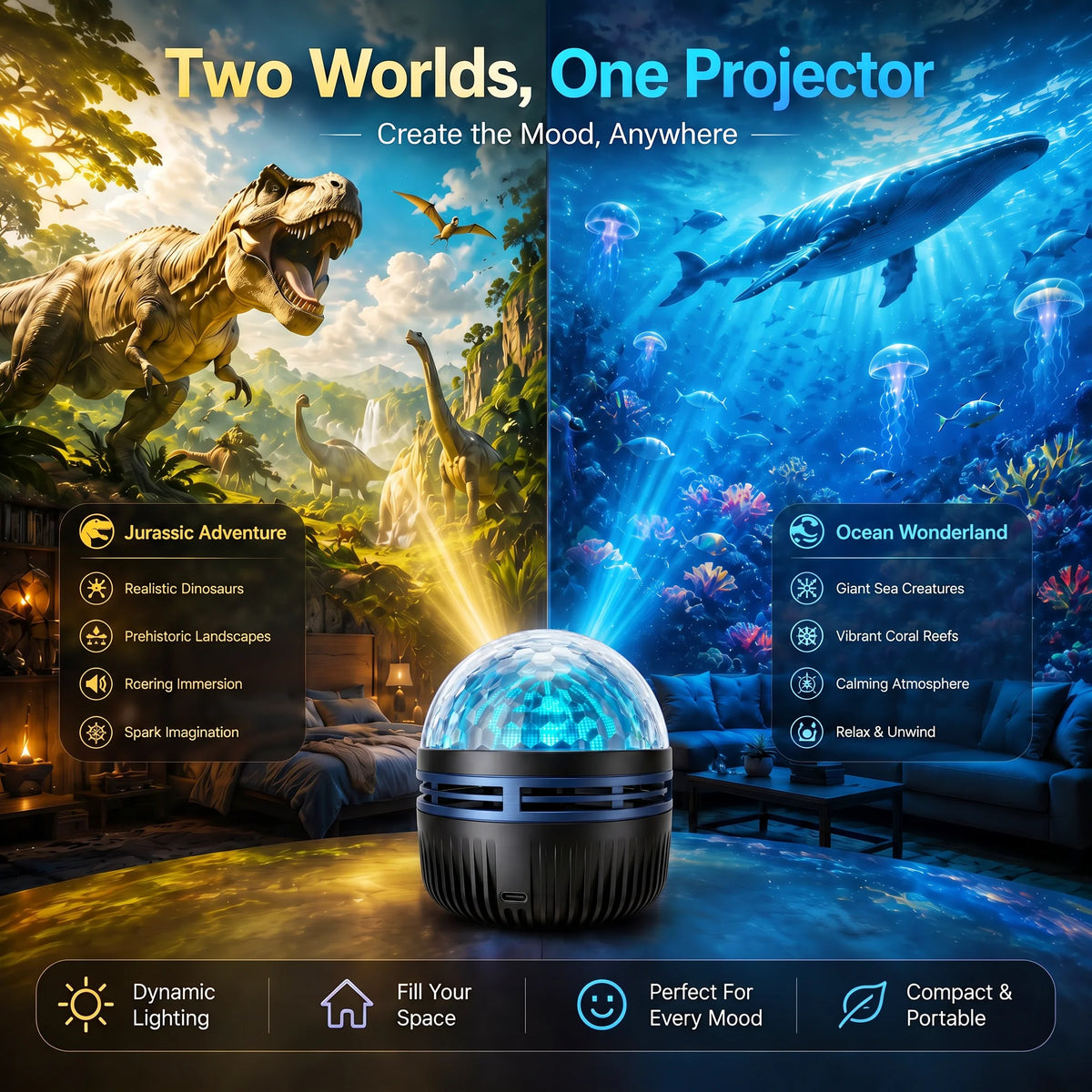 Galaxy Projector Light Dynamic Effects 360° Flexible Gooseneck USB Powered