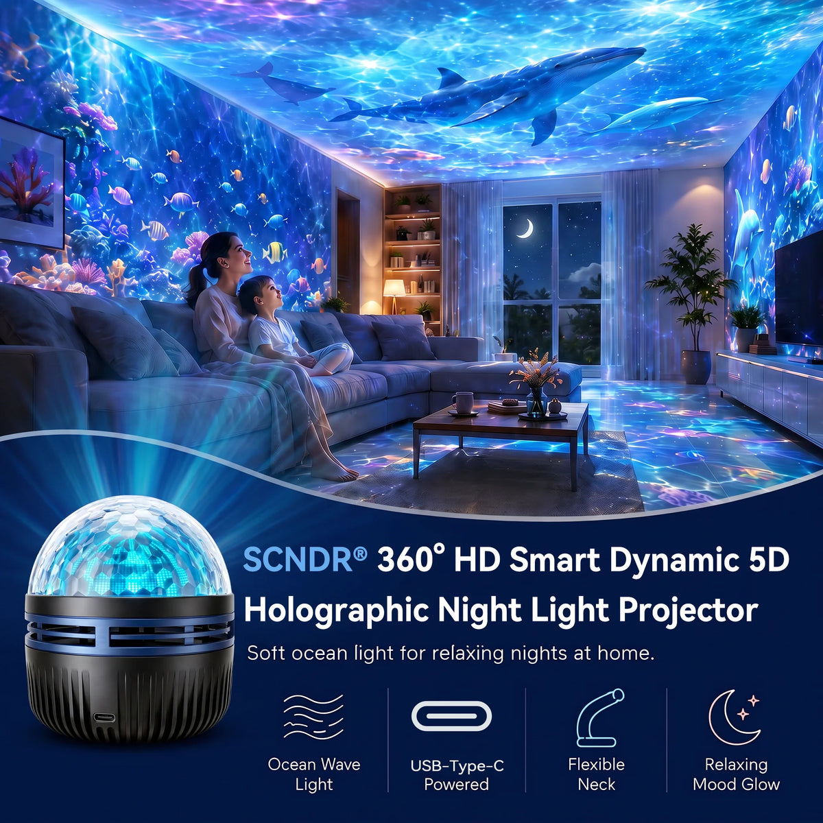 Galaxy Projector Light Dynamic Effects 360° Flexible Gooseneck USB Powered