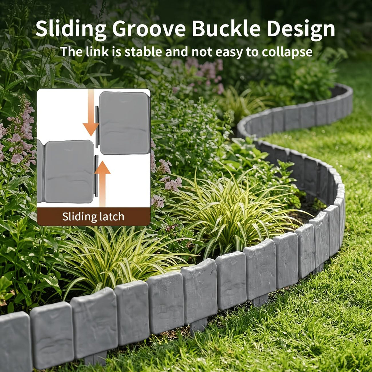 Garden Edging Panel Stone-Look Interlocking Weather-Resistant