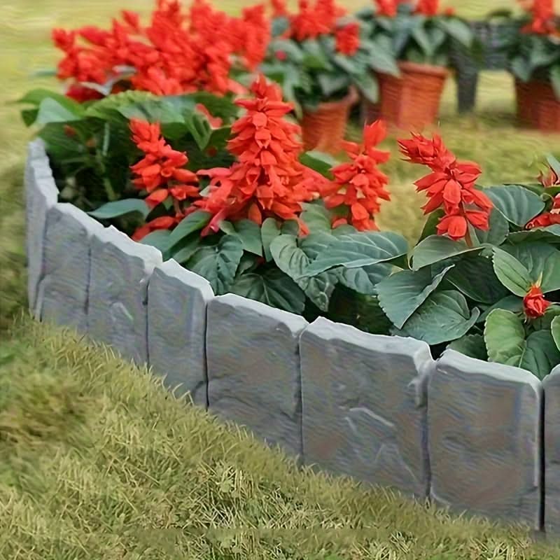 Garden Edging Panel Stone-Look Interlocking Weather-Resistant