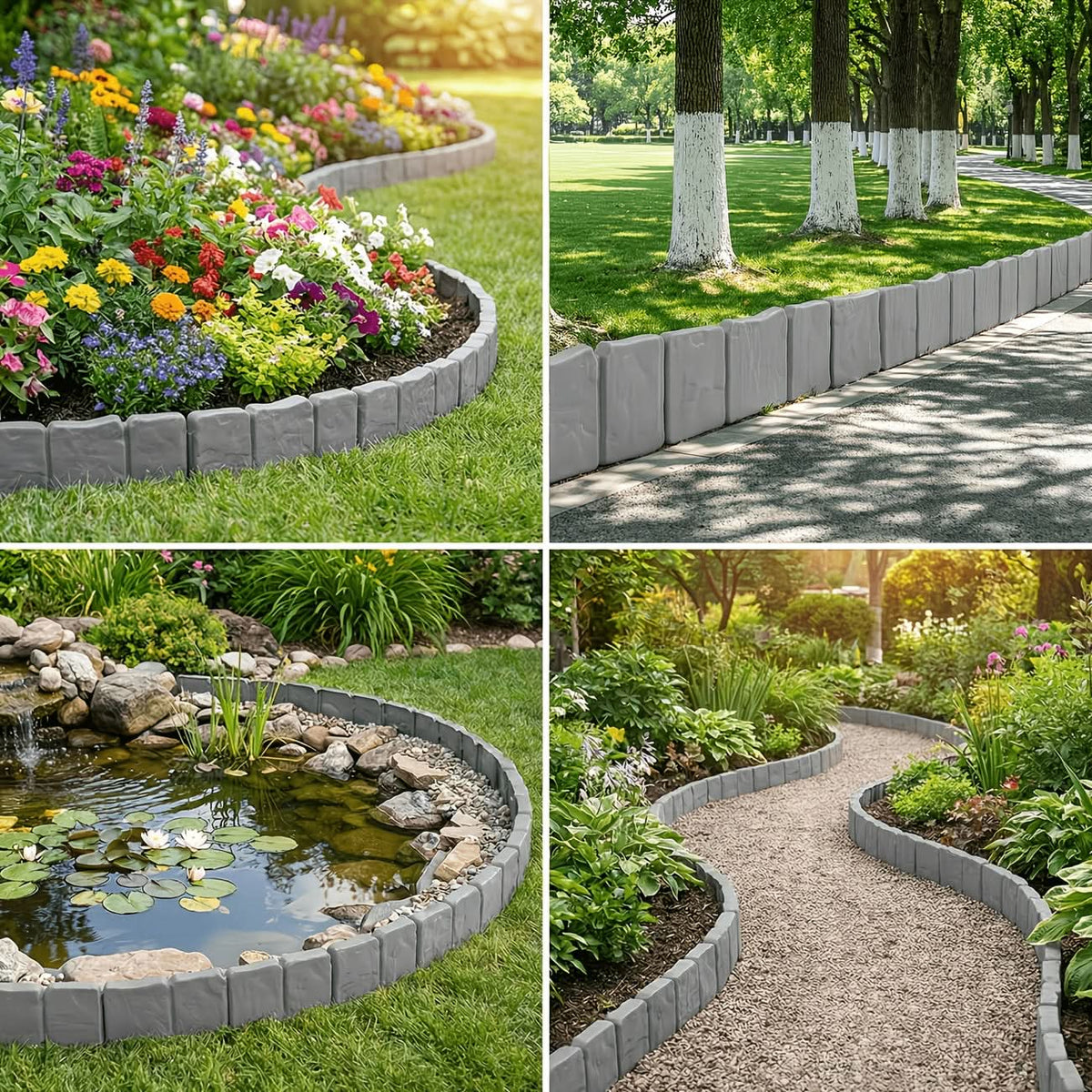 Garden Edging Panel Stone-Look Interlocking Weather-Resistant