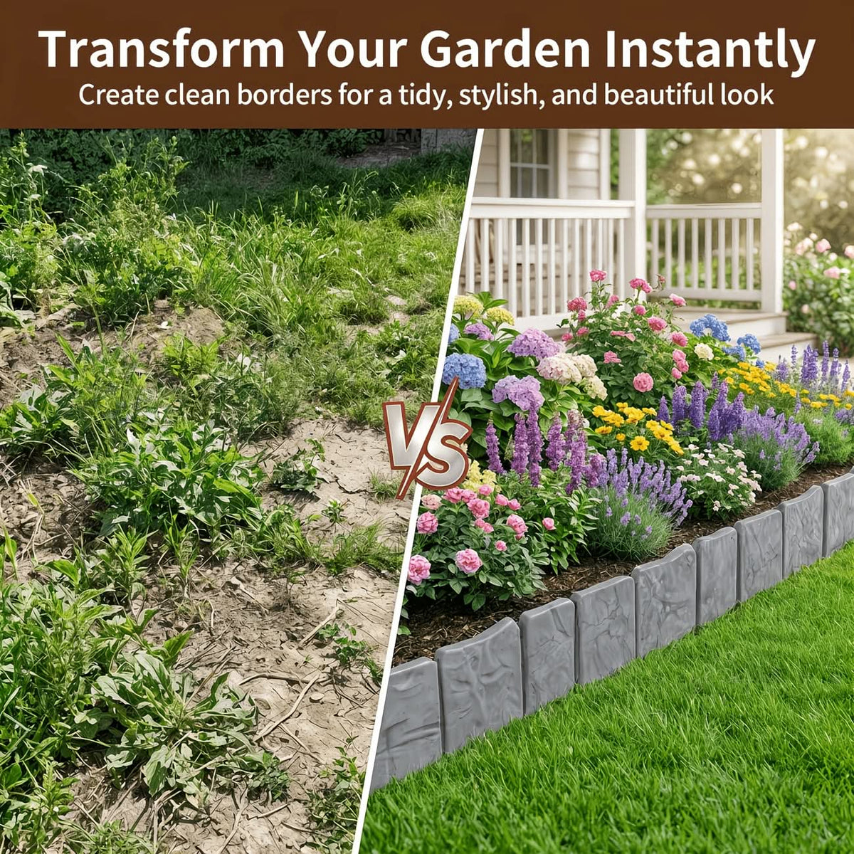 Garden Edging Panel Stone-Look Interlocking Weather-Resistant